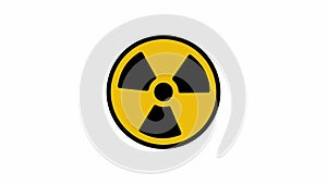 Animated radiation spinning around. Nuclear sign symbol rotate around isolated on white background. Yellow radioactive sign