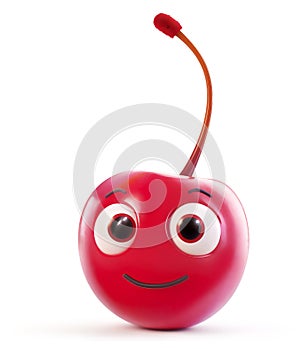 Animated red cherry with big eyes and a quirky smile