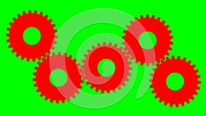 Animated red gears spin. Flat symbol. Concept of connection, teamwork, communication.