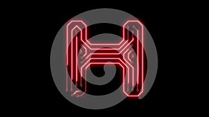 Animated red neon glowing alphabet letter H as circuit board style