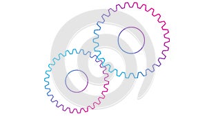 Animated red two gears spin. Linear symbol. Concept of teamwork, business, technology, industry. Looped video.