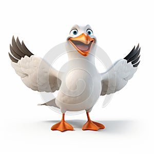 Lighthearted Cartoon Seagull With Big Wings - Maya Rendered Animation