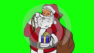 Animated Santa Claus Holding Present Close up on Green Screen