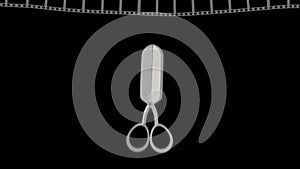 Animated scissors that cut film.