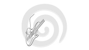 Animated self drawing of continuous line draw guitarist playing electric guitar. Musician artist performance concept
