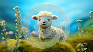 Animated Sheep In Natural Grass With Blue Sky - Reylia Slaby Style