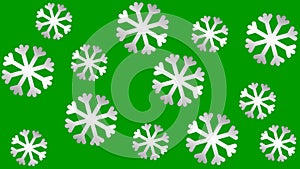 Animated silver big snowflakes are spinning. Christmas motion background with snowfall. Concept of winter. Looped video.