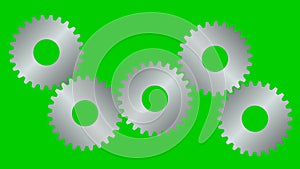 Animated silver gears spin. Flat symbol. Concept of connection, teamwork, communication.