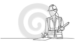 animated single line drawing of civil engineer or architect with constructions plans