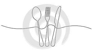 animated single line drawing of cutlery, fork, knife and spoon