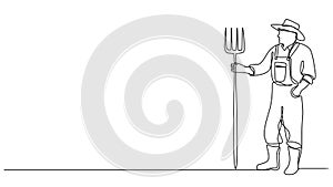 animated single line drawing of farmer with pitchfork