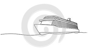 animated single line drawing of large cruise ship on ocean