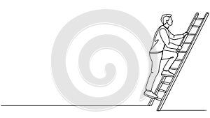 animated single line drawing of man climbing up a ladder