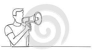 animated single line drawing of man with megaphone