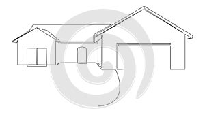 animated single line drawing of single-familiy home with garage