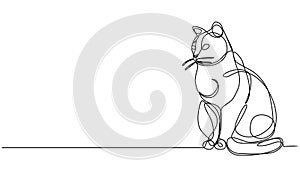animated single line drawing of sitting cat