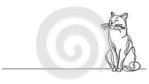 animated single line drawing of sitting cat with closed eyes