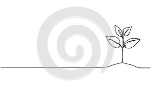 animated single line drawing of small sprout growing out of soil
