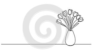 animated single line drawing of tulips in flower vase