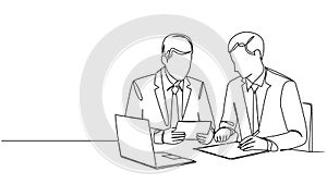 animated single line drawing of two businessmen in meeting