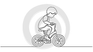 animated single line drawing of young boy on childrens bicycle