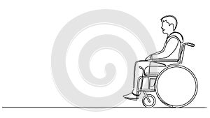 animated single line drawing of young man in wheelchair