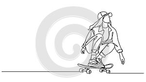 animated single line drawing of young woman on skateboard