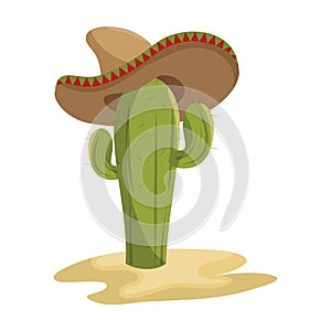 Animated sketch cactus with mexican hat in desert photo