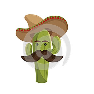 Animated sketch cactus with mexican hat and moustache photo
