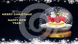 Animated snow globe: Christmas cake on a dark blue background