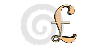 Animated spinning black-golden pound sign against white background. Full 360 degree spin. Seamless loop. At the right.