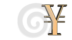 Animated spinning black-golden Yen-yuan sign against white background. Full 360 degree spin. Seamless loop. At the right