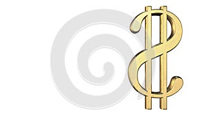 Animated spinning golden dollar sign against white background. Full 360 degree spin. Seamless loop. At the right