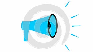 Animated symbol of blue megaphone. Looped video. Concept of news, announce, propaganda, promotion, broadcast, media, message.