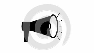 Animated symbol of megaphone. Looped video. Concept of news, announce, propaganda, promotion, broadcast, media, message.