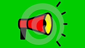 Animated symbol of red megaphone. Looped video. Concept of news, announce, propaganda, promotion, broadcast, media, message.