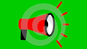 Animated symbol of red megaphone. Looped video. Concept of news, announce, propaganda, promotion, broadcast, media, message.