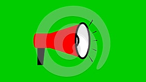 Animated symbol of red megaphone. Looped video. Concept of news, announce, propaganda, promotion, broadcast, media, message.