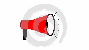 Animated symbol of red megaphone. Looped video. Concept of news, announce, propaganda, promotion, broadcast, media, message.