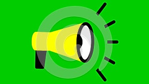 Animated symbol of yellow megaphone. Looped video. Concept of news, announce, propaganda, promotion, broadcast, media, message.