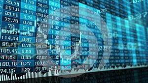 Animated table and bar graph of stock exchange market indices.