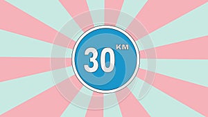 Animated traffic sign icon with maximum speed of 30 kilometers per hour with rotating background