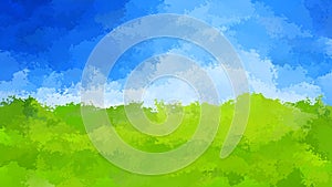 Animated twinkling stained background seamless loop video - watercolor splotch effect - color green grass blue sky summer horizont