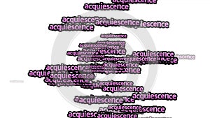 animated video scattered with the words ACQUIESCENCE on a white background