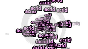 animated video scattered with the words ACRID on a white background