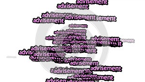 animated video scattered with the words ADVISEMENT on a white background