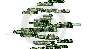 animated video scattered with the words AFTERBIRTH on a white background