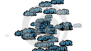 animated video scattered with the words AIRLIFT on a white background