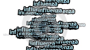 animated video scattered with the words INFLUENZA on a white background