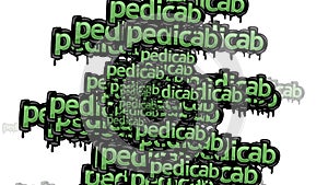 animated video scattered with the words PEDICAB on a white background